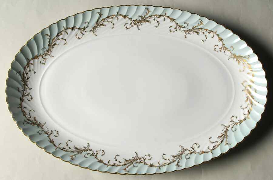 Elegance Blue Green (Gold Trim) 15" Oval Serving Platter by Royal Tettau-1