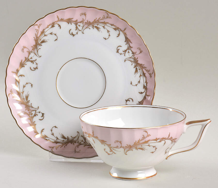 Elegance Rose (Pink, Gold Trim) Footed Cup & Saucer Set by Royal Tettau-1