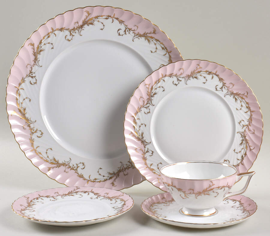 Elegance Rose (Pink, Gold Trim) 5 Piece Place Setting by Royal Tettau-1