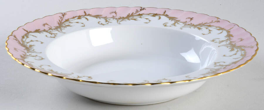 Elegance Rose (Pink, Gold Trim) Rim Soup Bowl by Royal Tettau-1