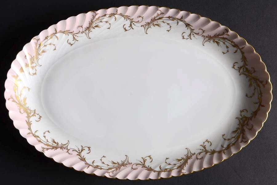Elegance Rose (Pink, Gold Trim) 12" Oval Serving Platter by Royal Tettau-1