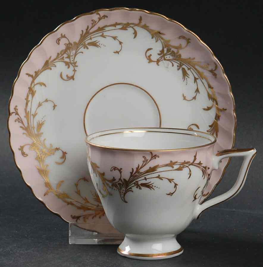 Elegance Rose (Pink, Gold Trim) Footed Demitasse Cup & Saucer Set by Royal Tettau-1