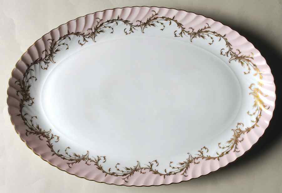 Elegance Rose (Pink, Gold Trim) 13" Oval Serving Platter by Royal Tettau-1