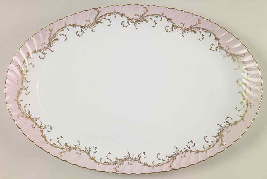 Elegance Rose (Pink, Gold Trim) 15" Oval Serving Platter by Royal Tettau-1