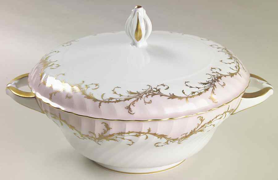 Elegance Rose (Pink, Gold Trim) Round Covered Vegetable by Royal Tettau-1