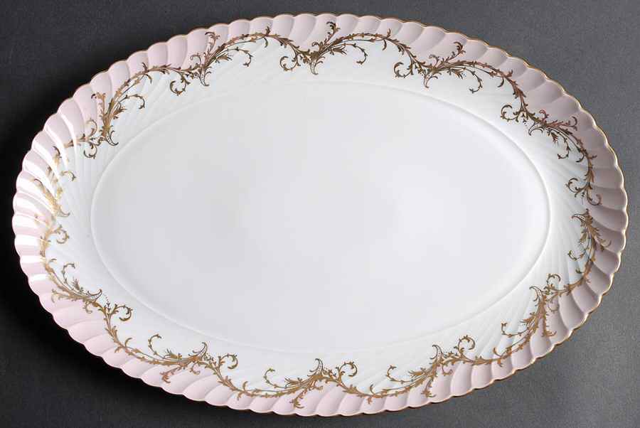 Elegance Rose (Pink, Gold Trim) 16" Oval Serving Platter by Royal Tettau-1