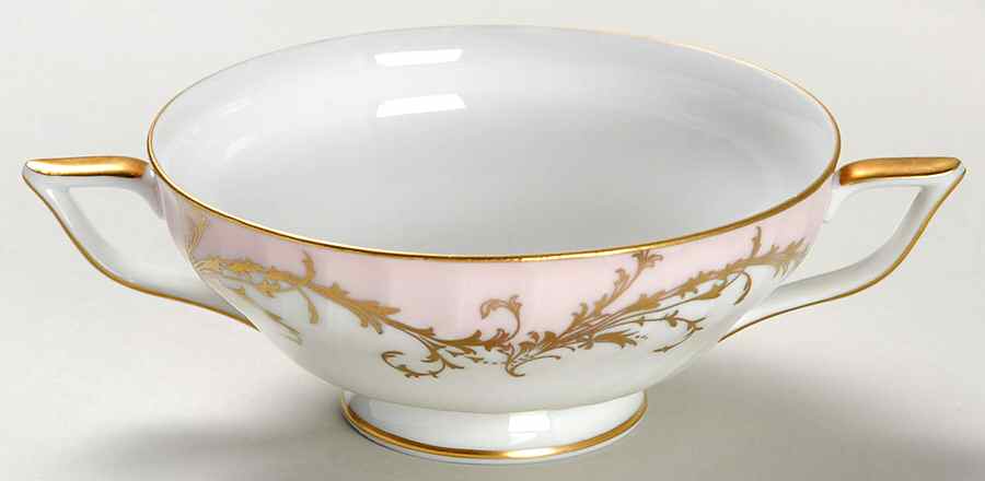 Elegance Rose (Pink, Gold Trim) Footed Cream Soup Bowl by Royal Tettau-1