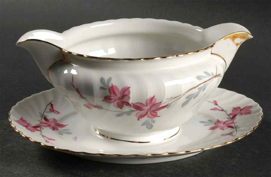 Fantasy (Gold Trim) Gravy Boat with Attached Underplate by Royal Tettau-1