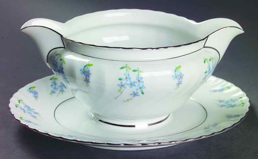 Forget Me Not Gravy Boat with Attached Underplate by Royal Tettau-1