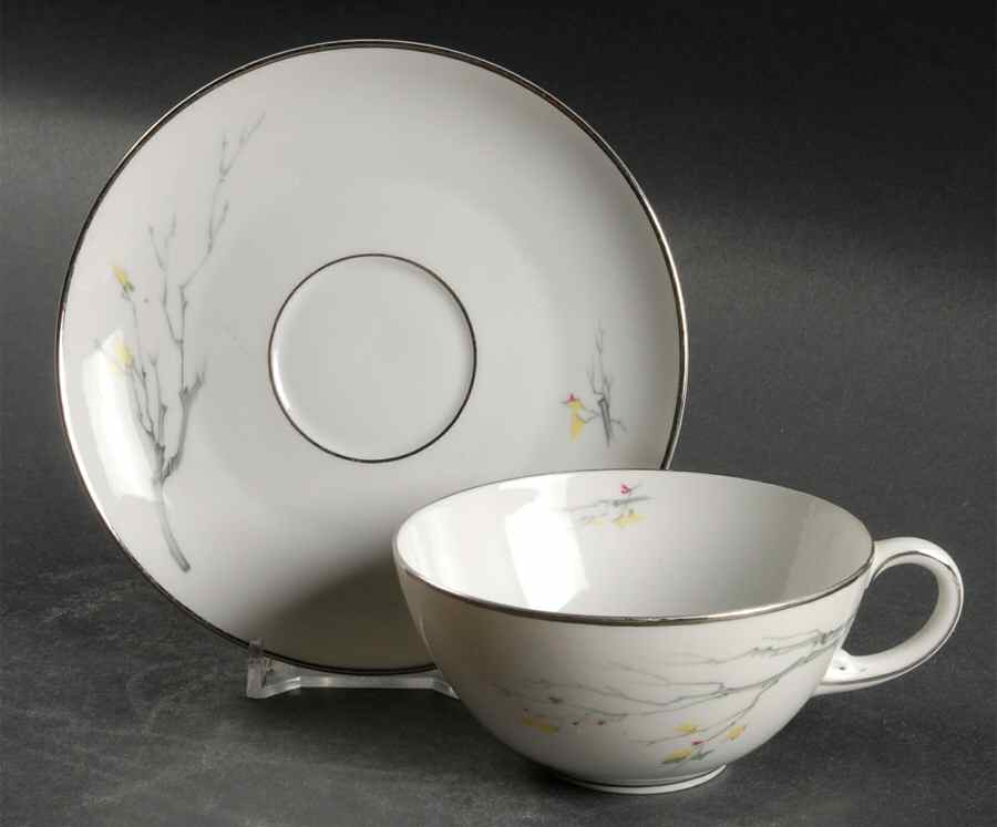 Gray Bark (Platinum Trim) Flat Cup & Saucer Set by Royal Tettau-1