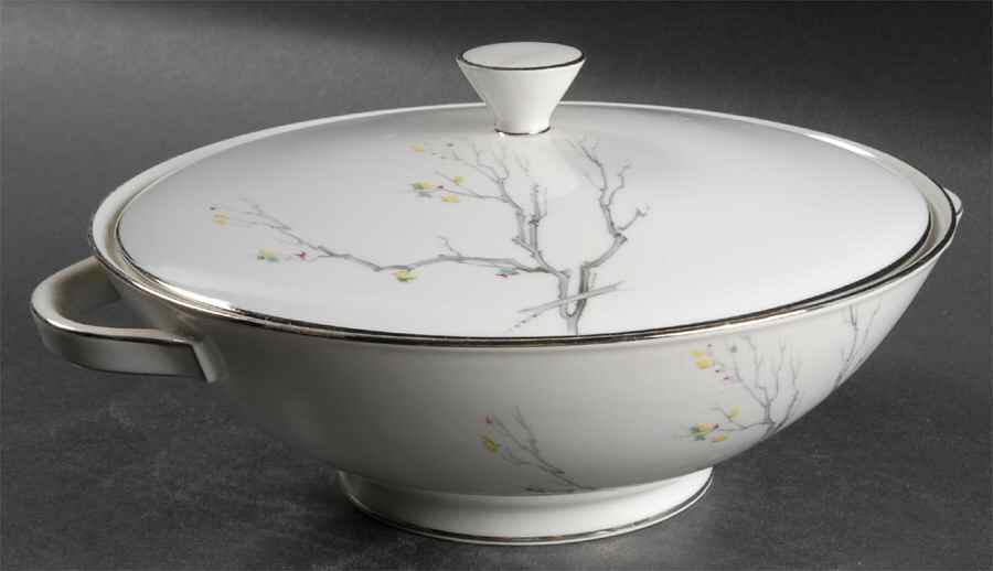 Gray Bark (Platinum Trim) Round Covered Vegetable by Royal Tettau-1