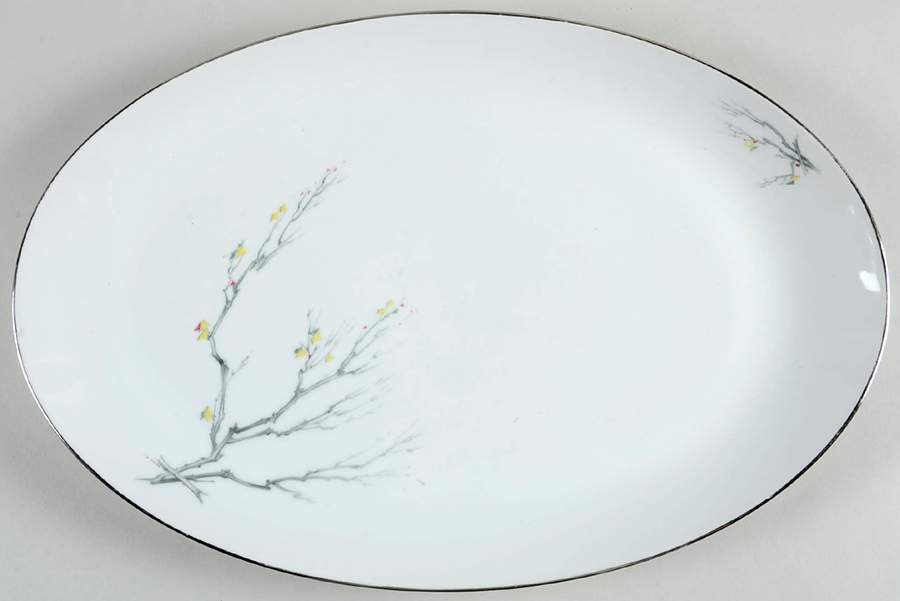 Gray Bark (Platinum Trim) 15" Oval Serving Platter by Royal Tettau-1