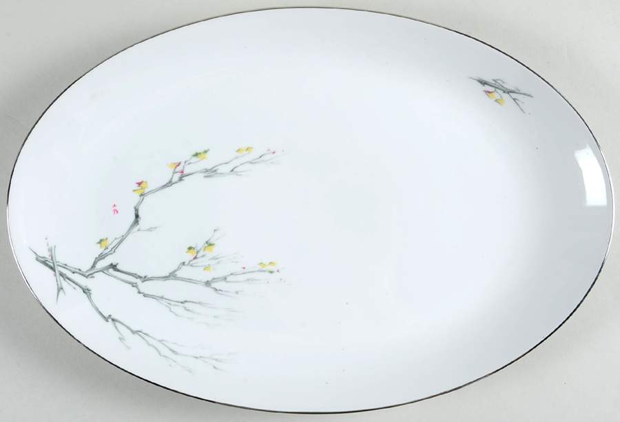 Gray Bark (Platinum Trim) 13" Oval Serving Platter by Royal Tettau-1