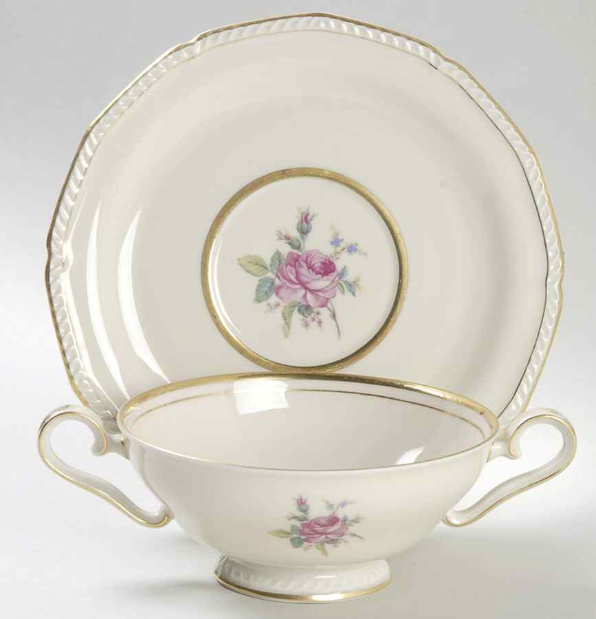 Martha Washington Footed Cream Soup Bowl & Saucer Set by Royal Tettau-1
