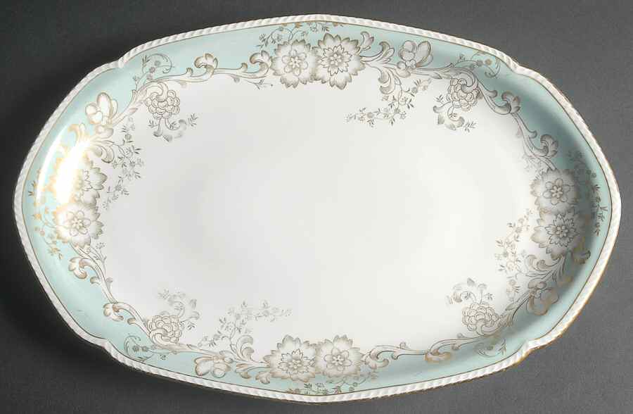 Old Brocade Blue Green 16" Oval Serving Platter by Royal Tettau-1