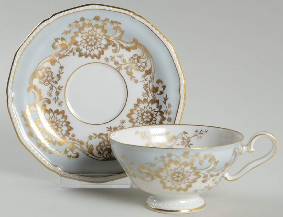 Old Brocade Gray Footed Cup & Saucer Set by Royal Tettau-1