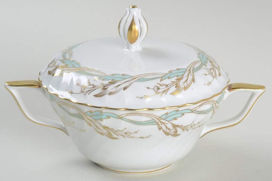 Princess Blue Green (Gold Trim) Sugar Bowl & Lid by Royal Tettau-1