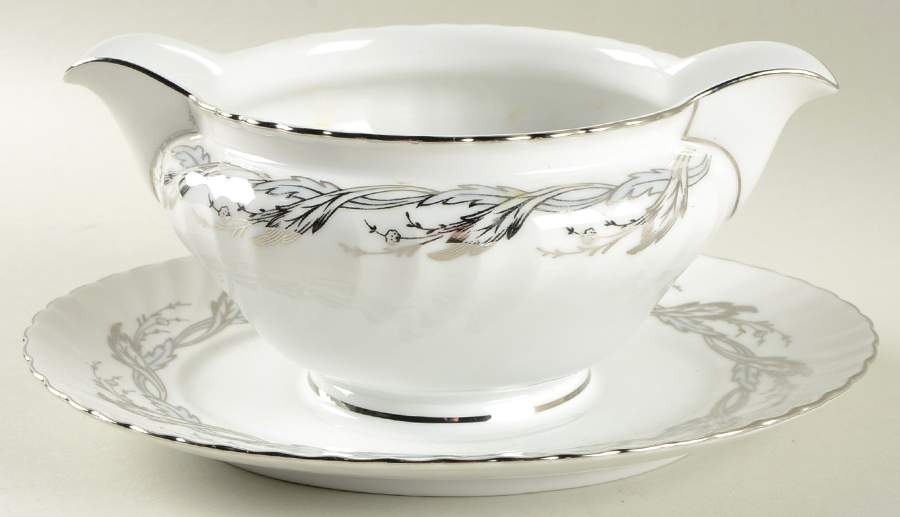 Princess Pearl Grey Gravy Boat with Attached Underplate by Royal Tettau-1