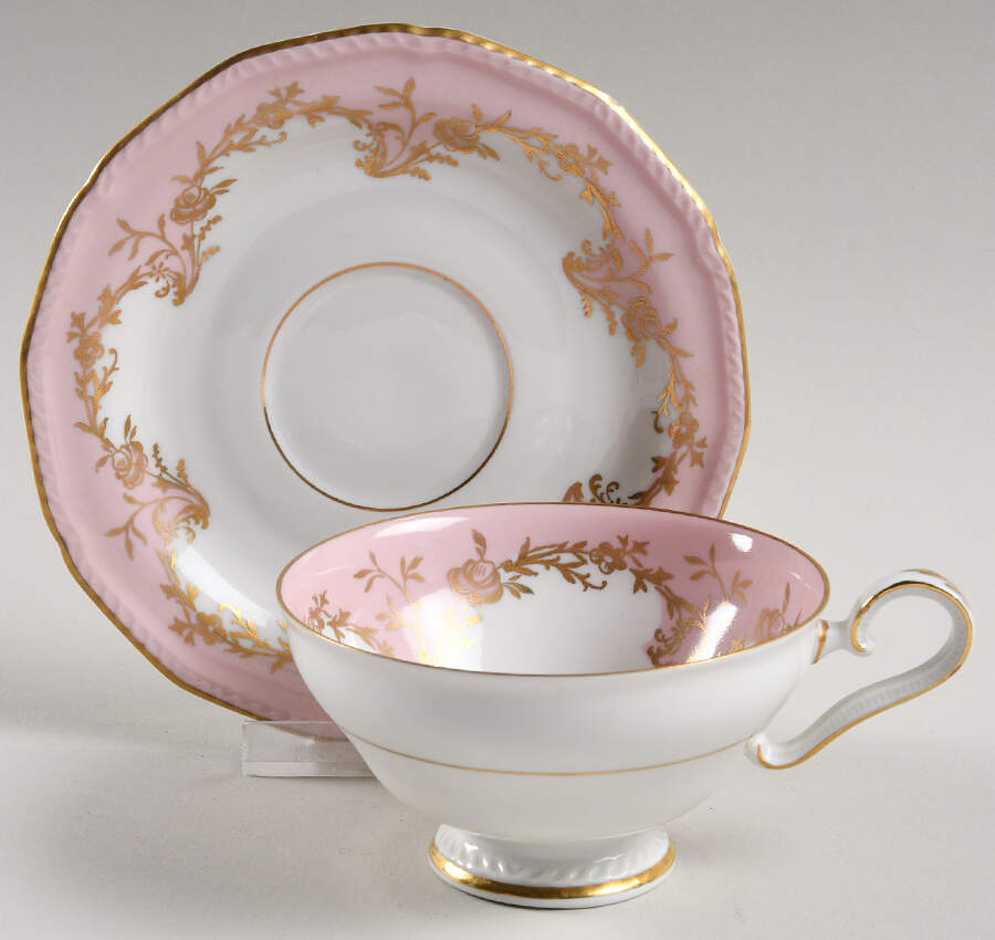 Regency Pink Footed Cup & Saucer Set by Royal Tettau-1