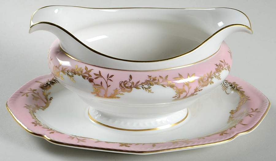 Regency Pink Gravy Boat with Attached Underplate by Royal Tettau-1