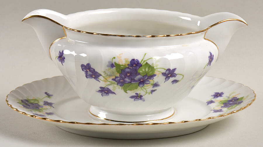 Viola (Gold Trim) Gravy Boat with Attached Underplate by Royal Tettau-1