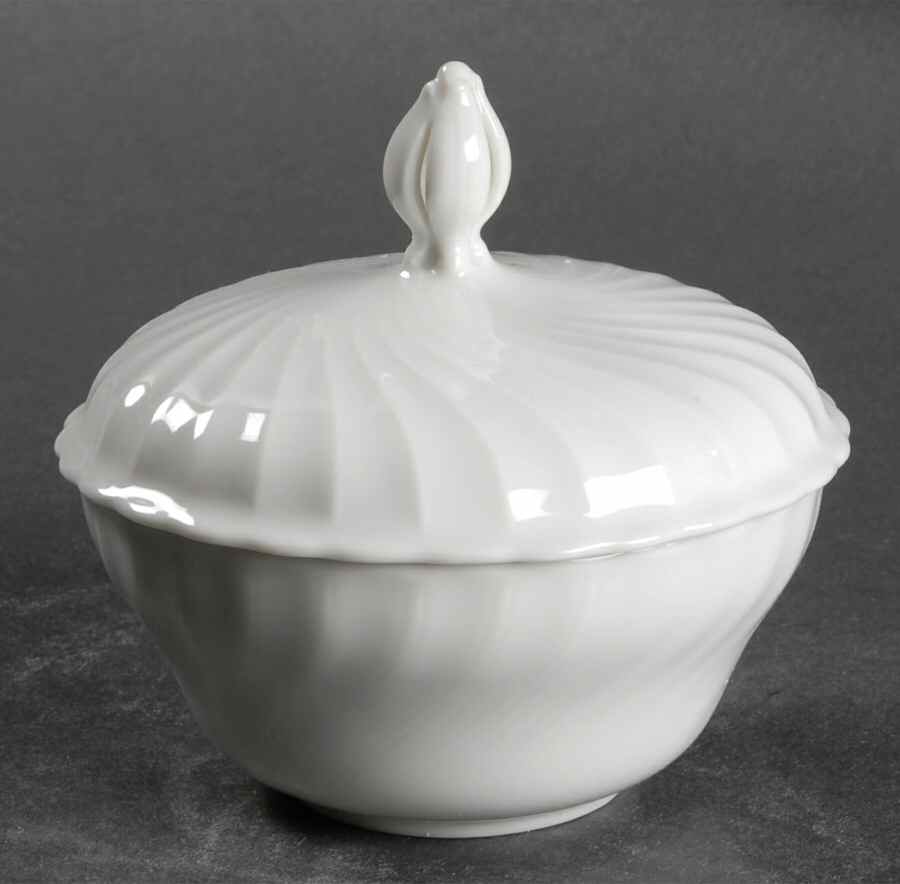 Simplicity White Sugar Bowl & Lid by Royal Tettau-1