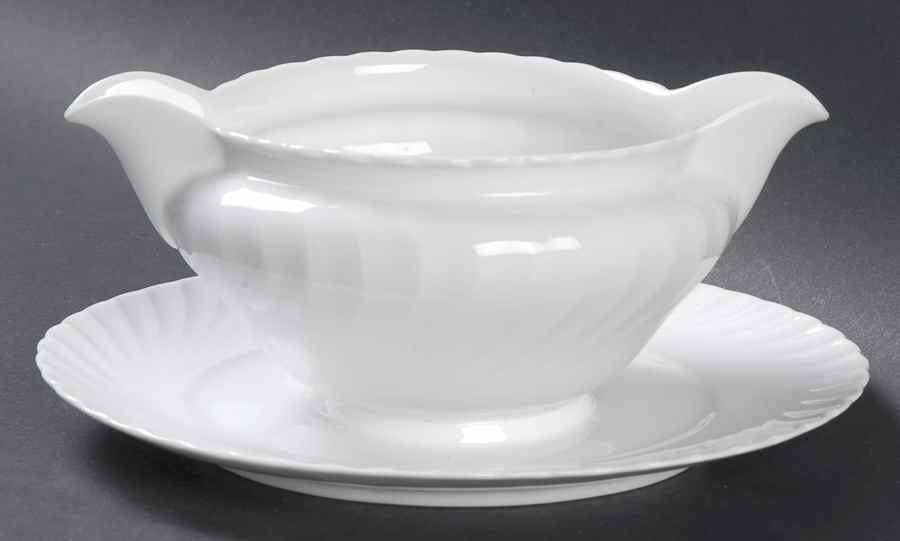 Simplicity White Gravy Boat with Attached Underplate by Royal Tettau-1
