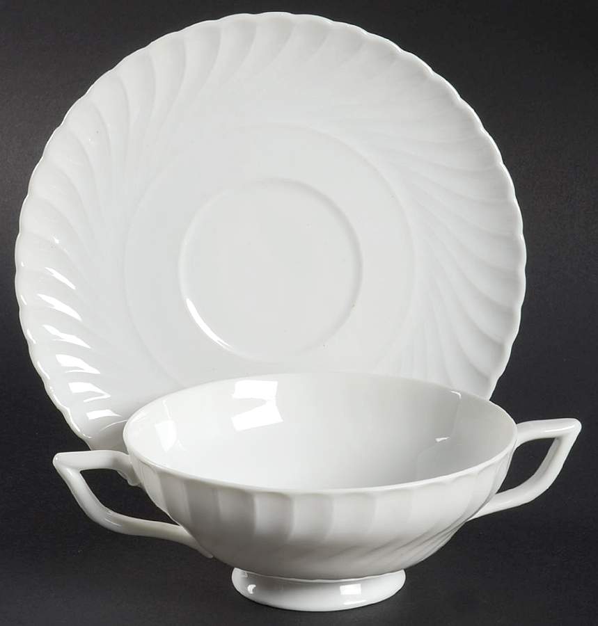 Simplicity White Footed Cream Soup Bowl & Saucer Set by Royal Tettau-1