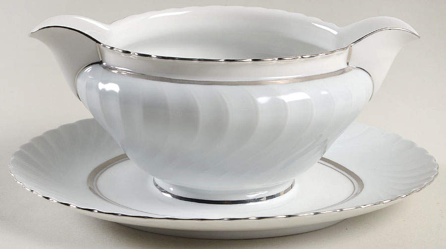 South Wind Pearl Grey Gravy Boat with Attached Underplate by Royal Tettau-1