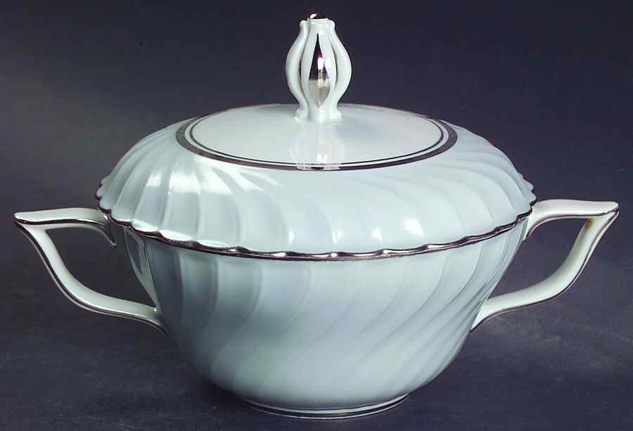 South Wind Pearl Grey Sugar Bowl & Lid by Royal Tettau-1