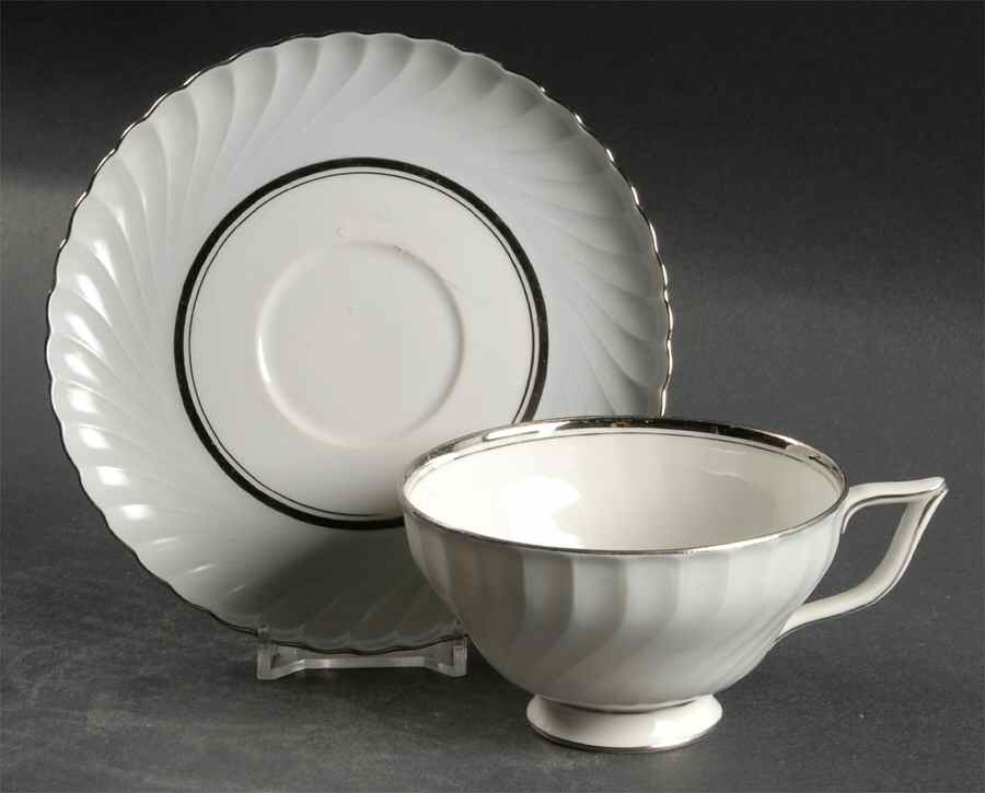 South Wind Pearl Grey Footed Cup & Saucer Set by Royal Tettau-1