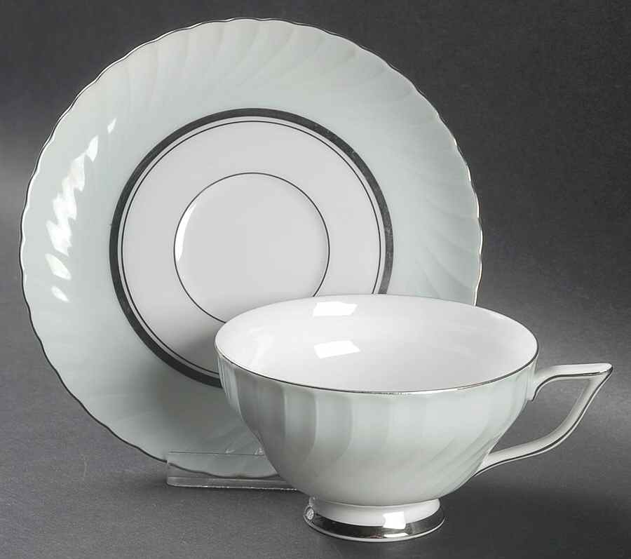 South Wind Grey Green Footed Cup & Saucer Set by Royal Tettau-1