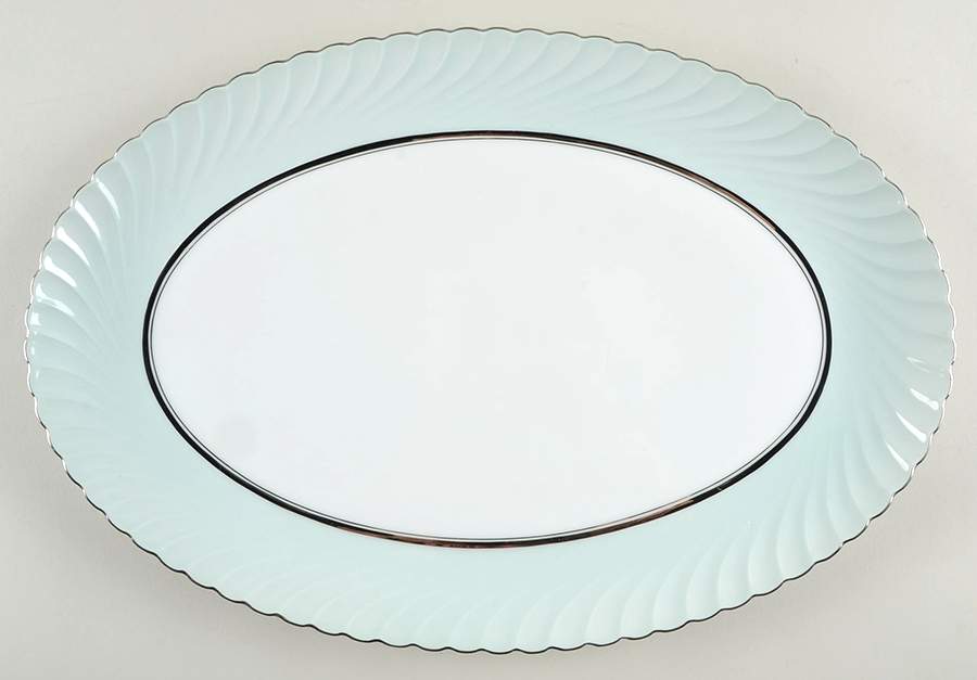 South Wind Grey Green 15" Oval Serving Platter by Royal Tettau-1