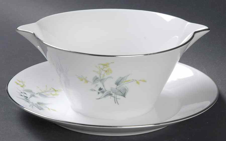 Spring Bouquet (Platinum) Gravy Boat with Attached Underplate by Royal Tettau-1