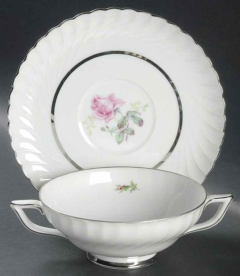 Sterling Rose Footed Cream Soup Bowl & Saucer Set by Royal Tettau-1