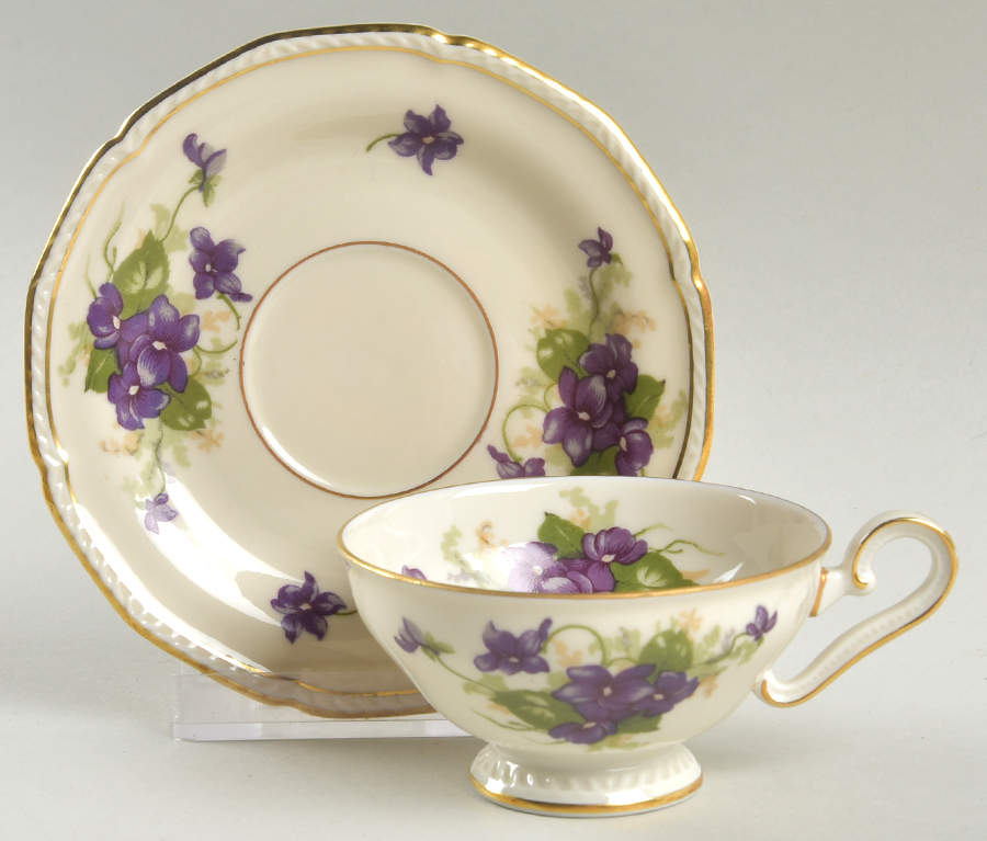Violet (Gold Trim) Footed Demitasse Cup & Saucer Set by Royal Tettau-1