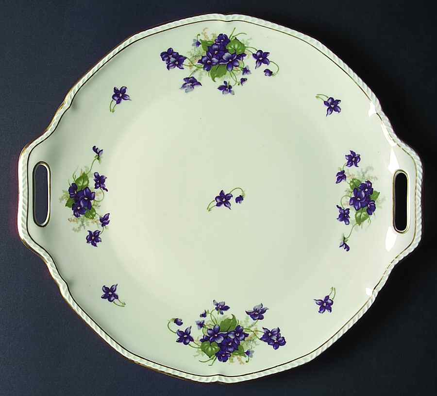 Violet (Gold Trim) Handled Cake Plate by Royal Tettau-1
