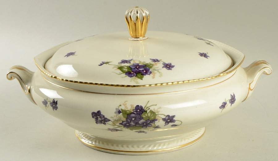 Violet (Gold Trim) Round Covered Vegetable by Royal Tettau-1
