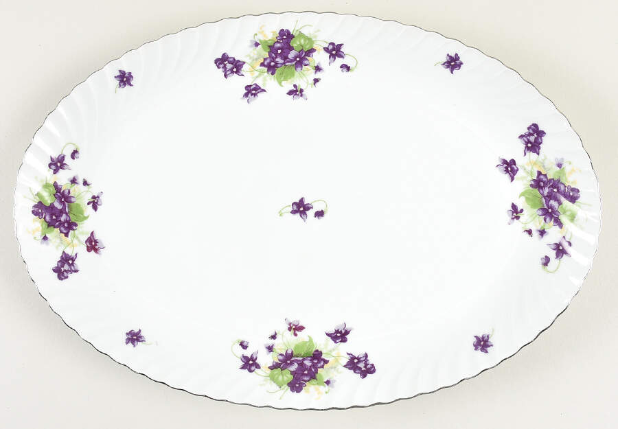 Viola (Platinum Trim) 13" Oval Serving Platter by Royal Tettau-1