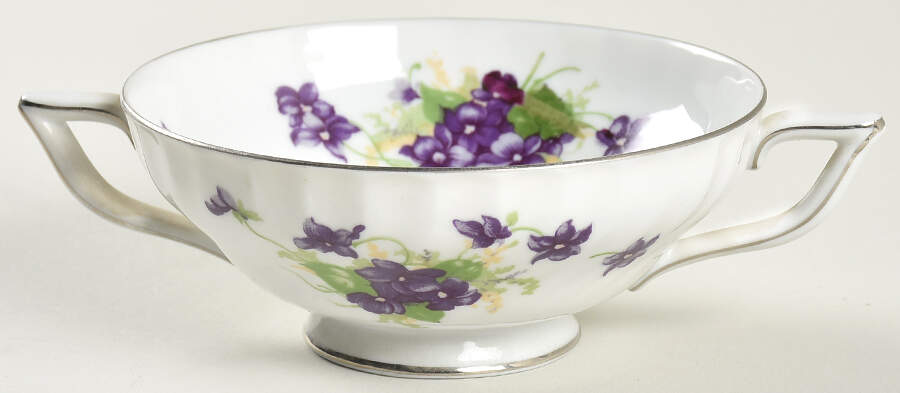 Viola (Platinum Trim) Footed Cream Soup Bowl by Royal Tettau-1
