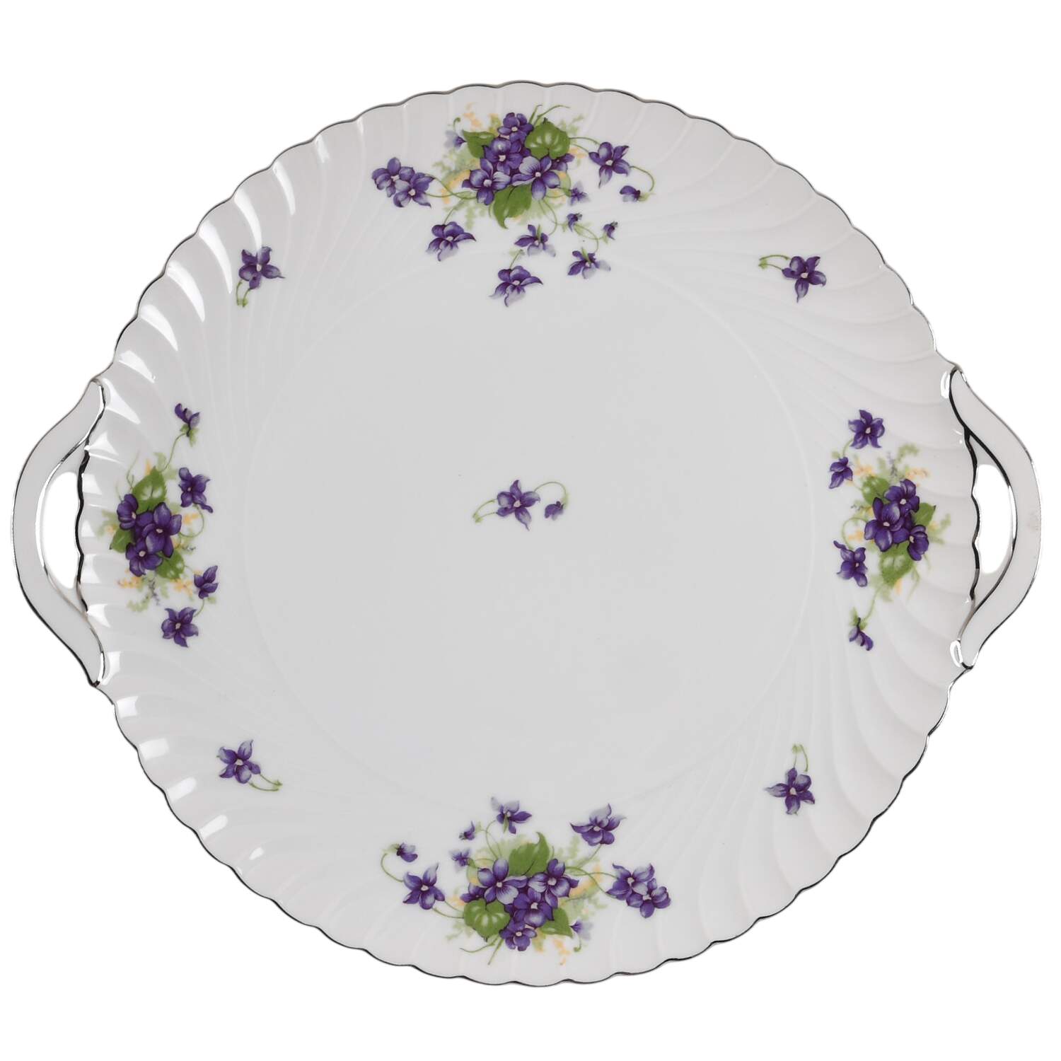 Viola (Platinum Trim) Handled Cake Plate by Royal Tettau-1