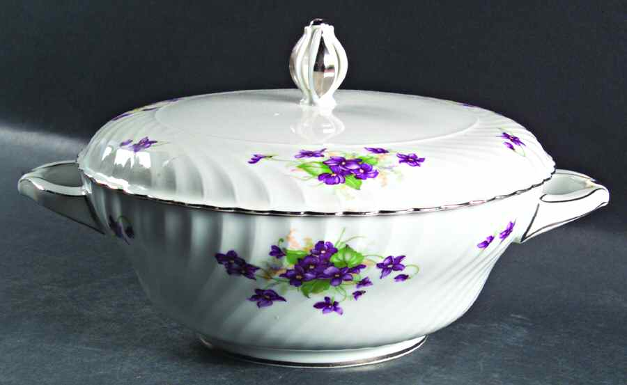 Viola (Platinum Trim) Round Covered Vegetable by Royal Tettau-1
