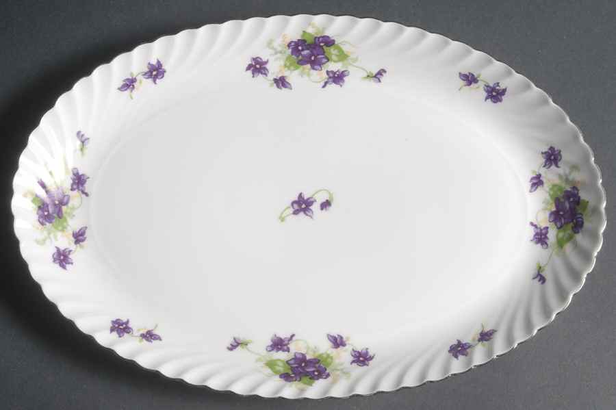 Viola (Platinum Trim) 11" Oval Serving Platter by Royal Tettau-1