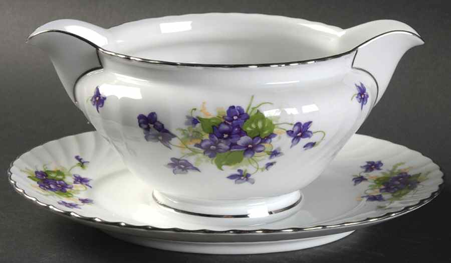 Viola (Platinum Trim) Gravy Boat with Attached Underplate by Royal Tettau-1