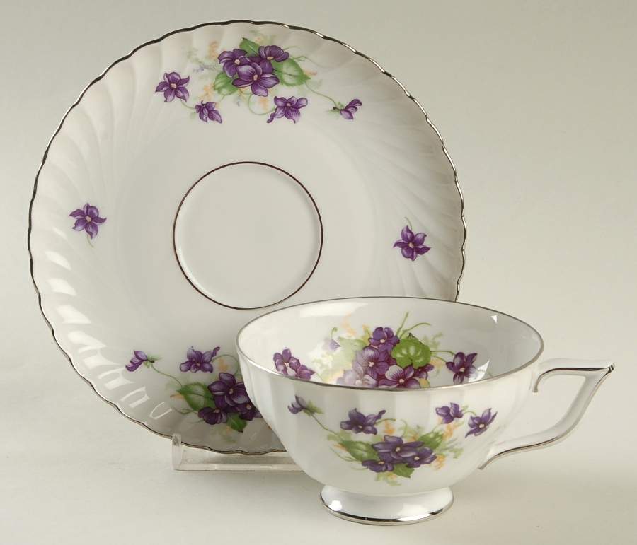 Viola (Platinum Trim) Footed Cup & Saucer Set by Royal Tettau-1
