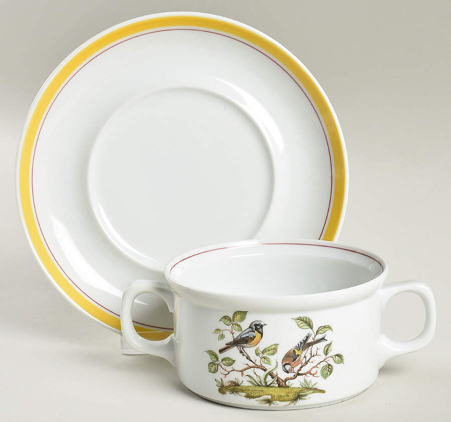 Woodsong Cream Soup Bowl & Saucer Set by Royal Tettau-1