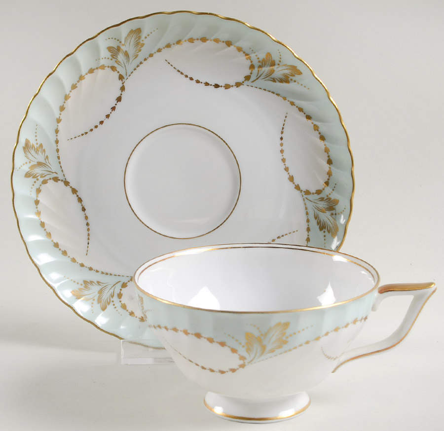 Yvonne Blue Green Footed Cup & Saucer Set by Royal Tettau-1