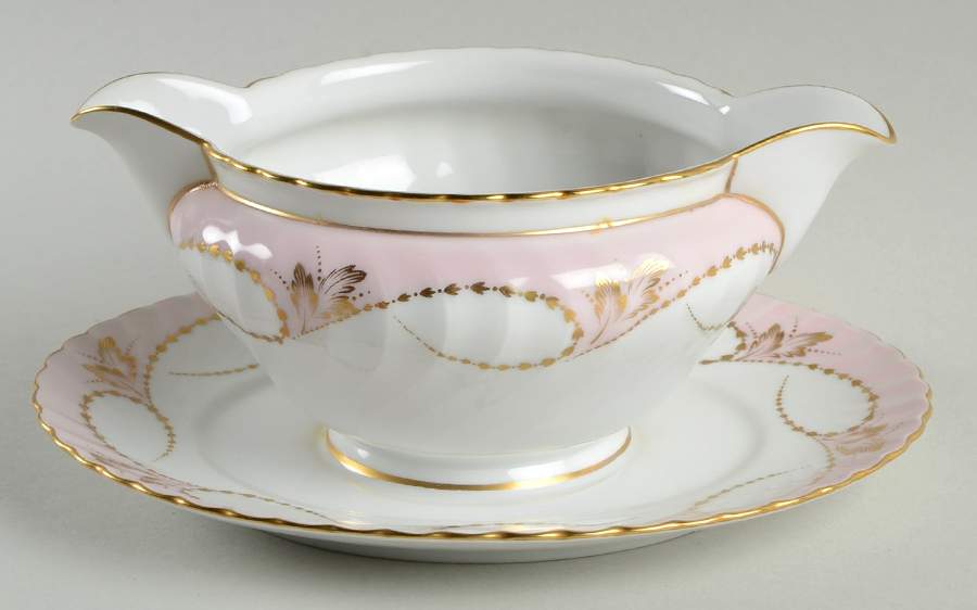 Yvonne Pink Gravy Boat with Attached Underplate by Royal Tettau-1