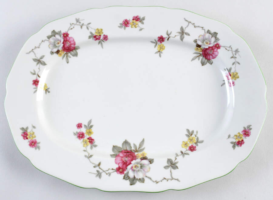 Apple Blossom (Green Trim) 14" Oval Serving Platter by Royal York (Germany)-1