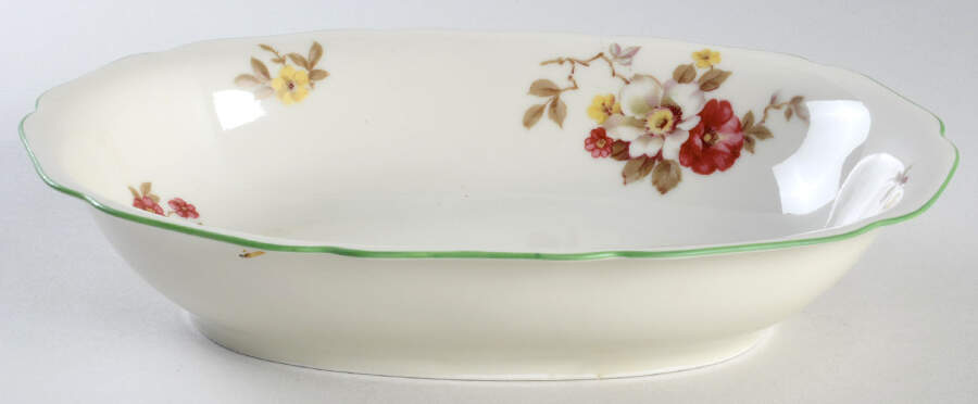 Apple Blossom (Green Trim) 9" Oval Vegetable Bowl by Royal York (Germany)-1